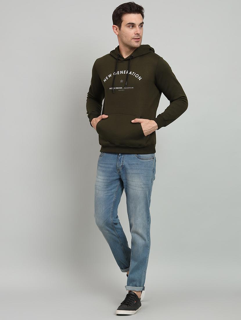 men olive fleece chest print sweatshirt - 20377770 - Standard Image - 3