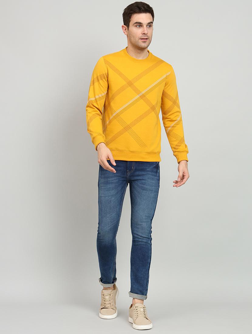 men mustard checkered fleece all over print sweatshirt - 20377775 - Standard Image - 3