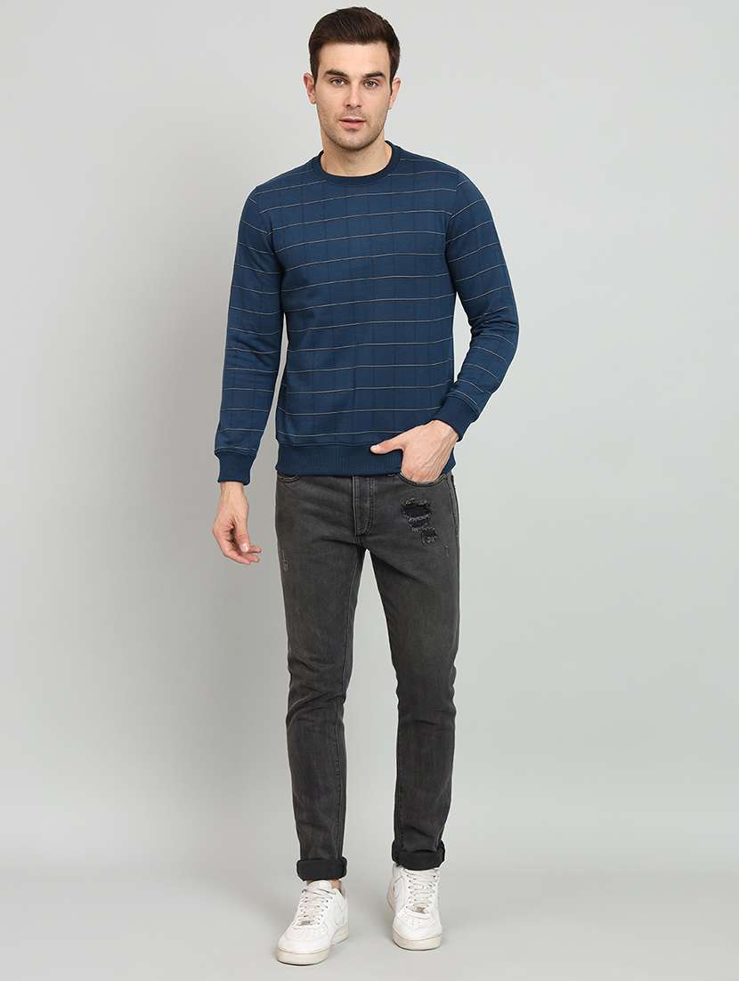 men navy blue checkered fleece all over print sweatshirt - 20377776 - Standard Image - 3