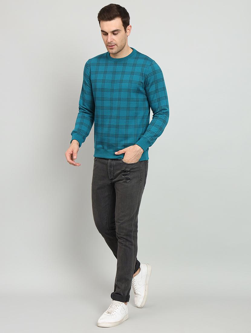 men blue checkered fleece all over print sweatshirt - 20377777 - Standard Image - 3
