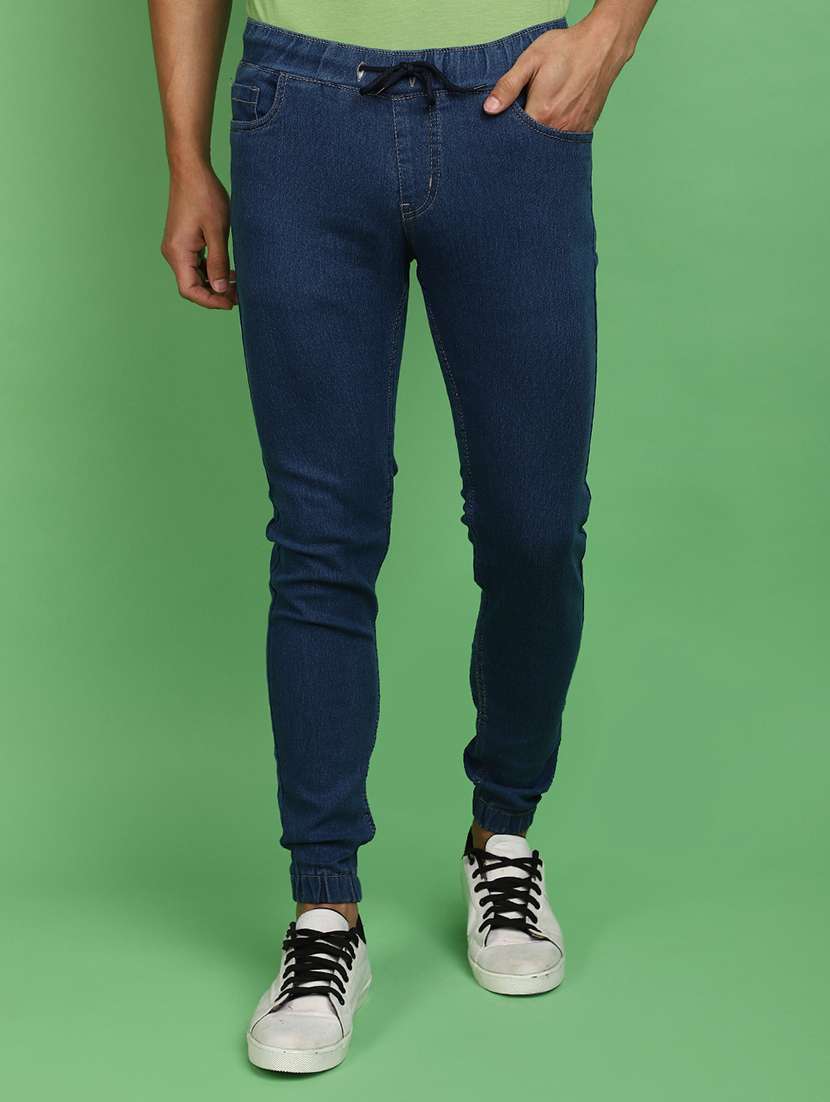 men solid mid rise jogger