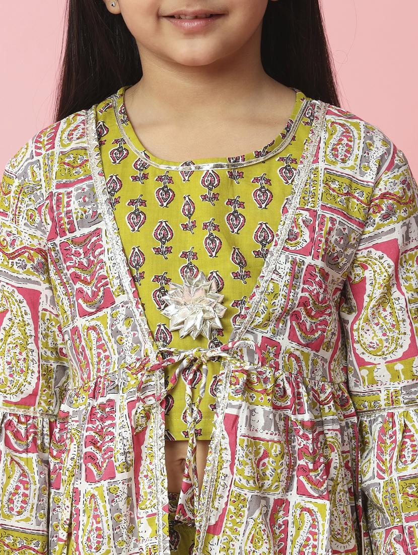 olive printed top pant with shrug set - 20381541 - Standard Image - 5