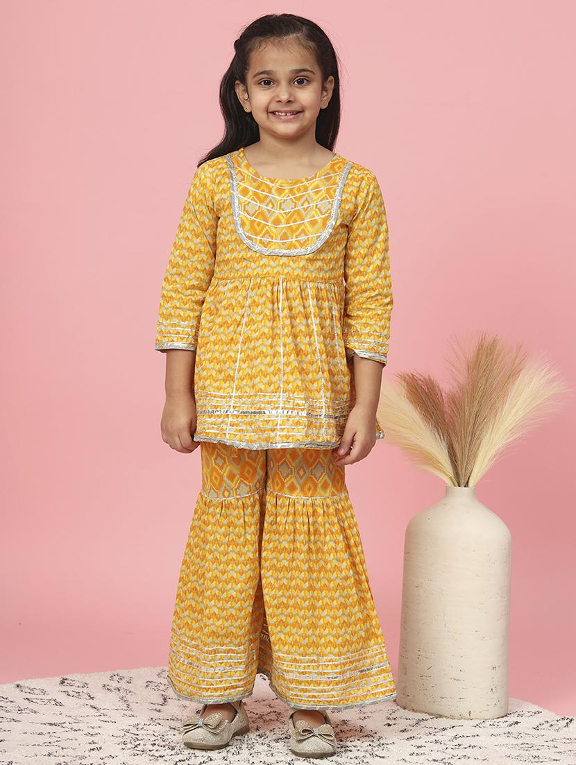 yellow printed kurta sharara set - 20381545 - Zoom Image - 0