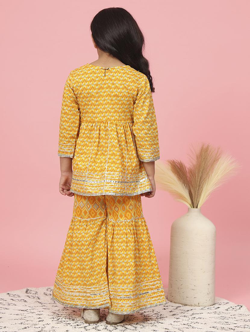 yellow printed kurta sharara set - 20381545 - Standard Image - 3