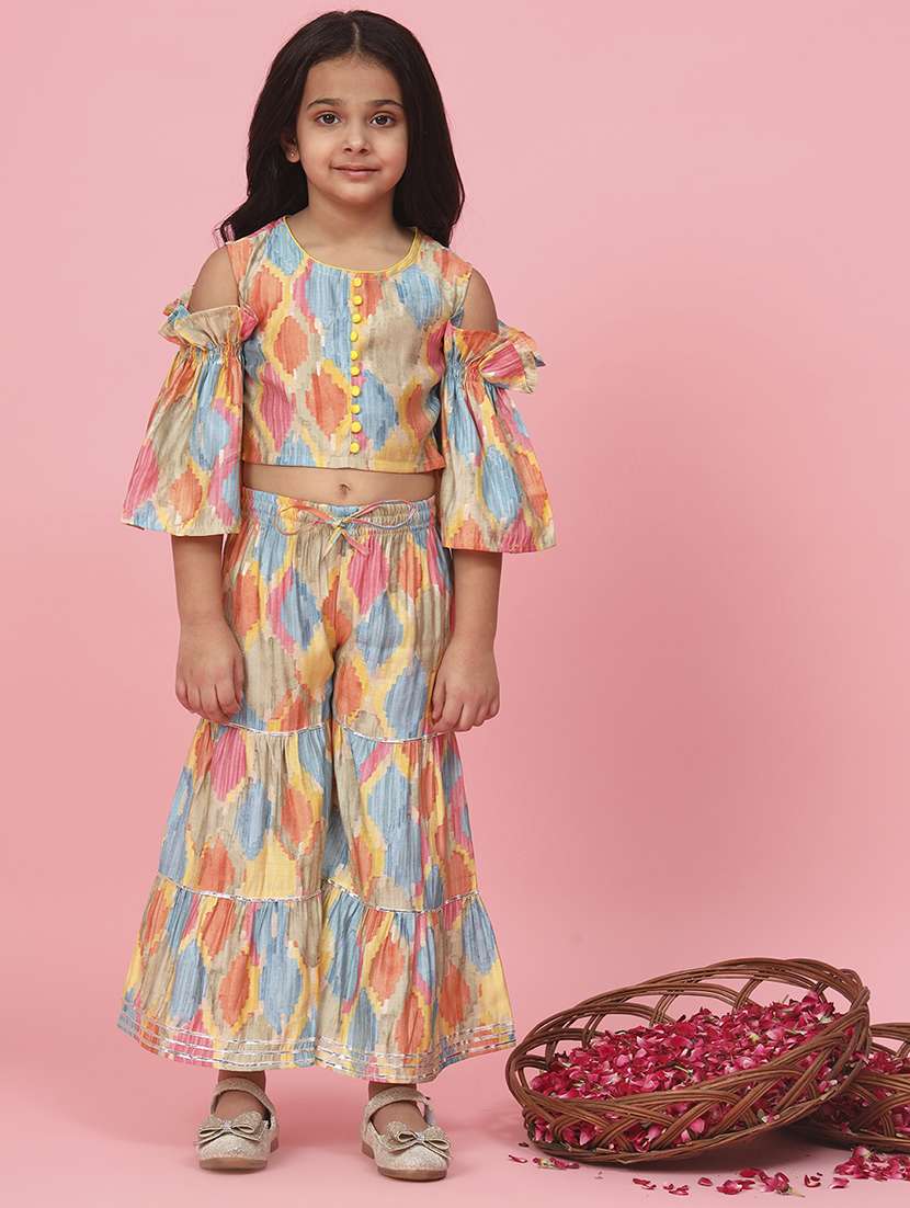 multi colored printed kurta sharara set