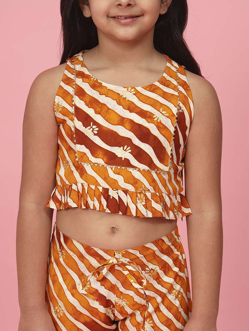 girls leheriya print orange viscose suit set  - 20381552 -  Standard Image - 5