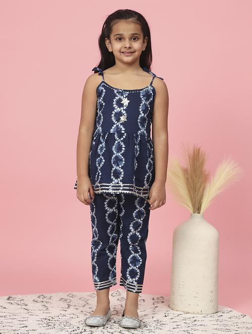 girl blue printed gota with work suit set - 20381554 - Standard Image - 0