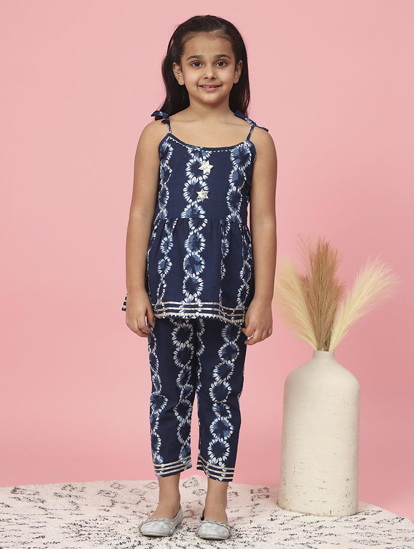 girl blue printed gota with work suit set - 20381554 - Zoom Image - 0