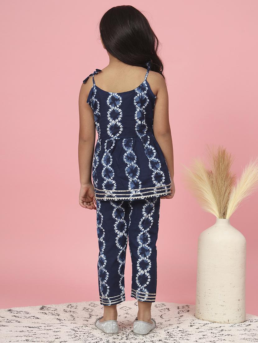 girl blue printed gota with work suit set - 20381554 - Standard Image - 3