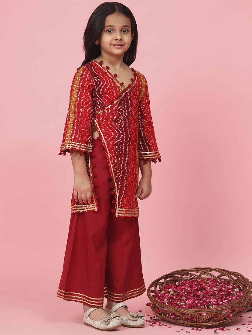 Red Bandhani Print Kurta Palazzo Set