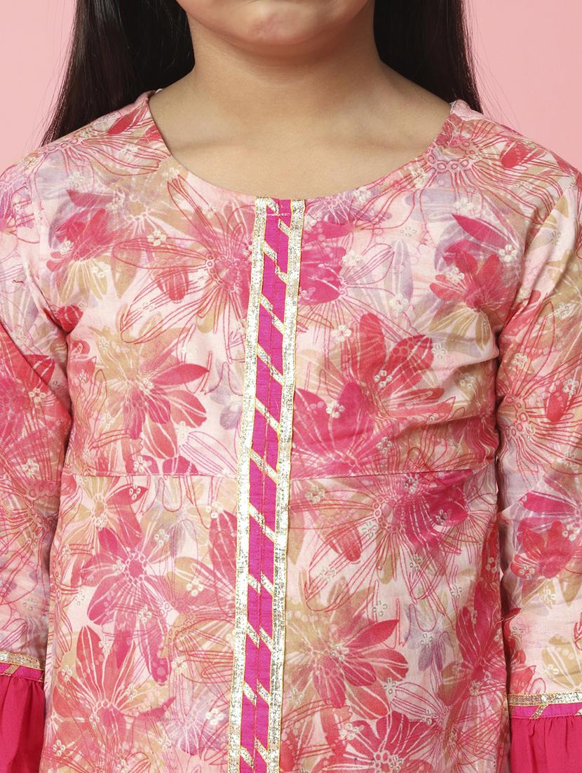 girl pink floral print with gota work sharara set - 20381557 - Standard Image - 5