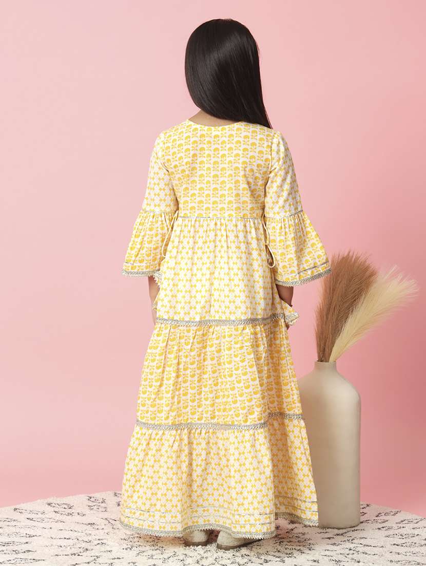 girls yellow v-neck florals party gown - 20381579 -  Standard Image - 3