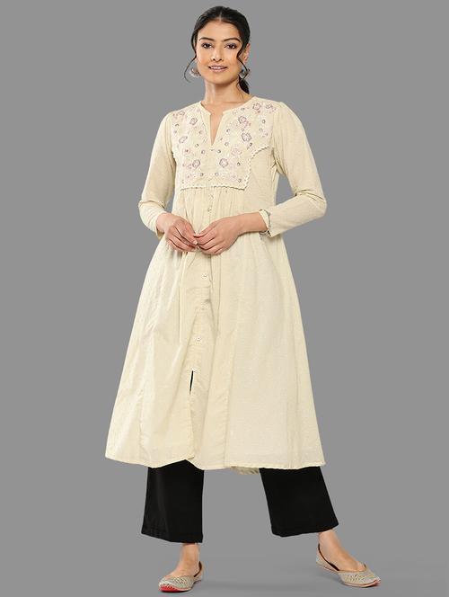 white cotton flared kurta - 20381681 -  Standard Image - 0