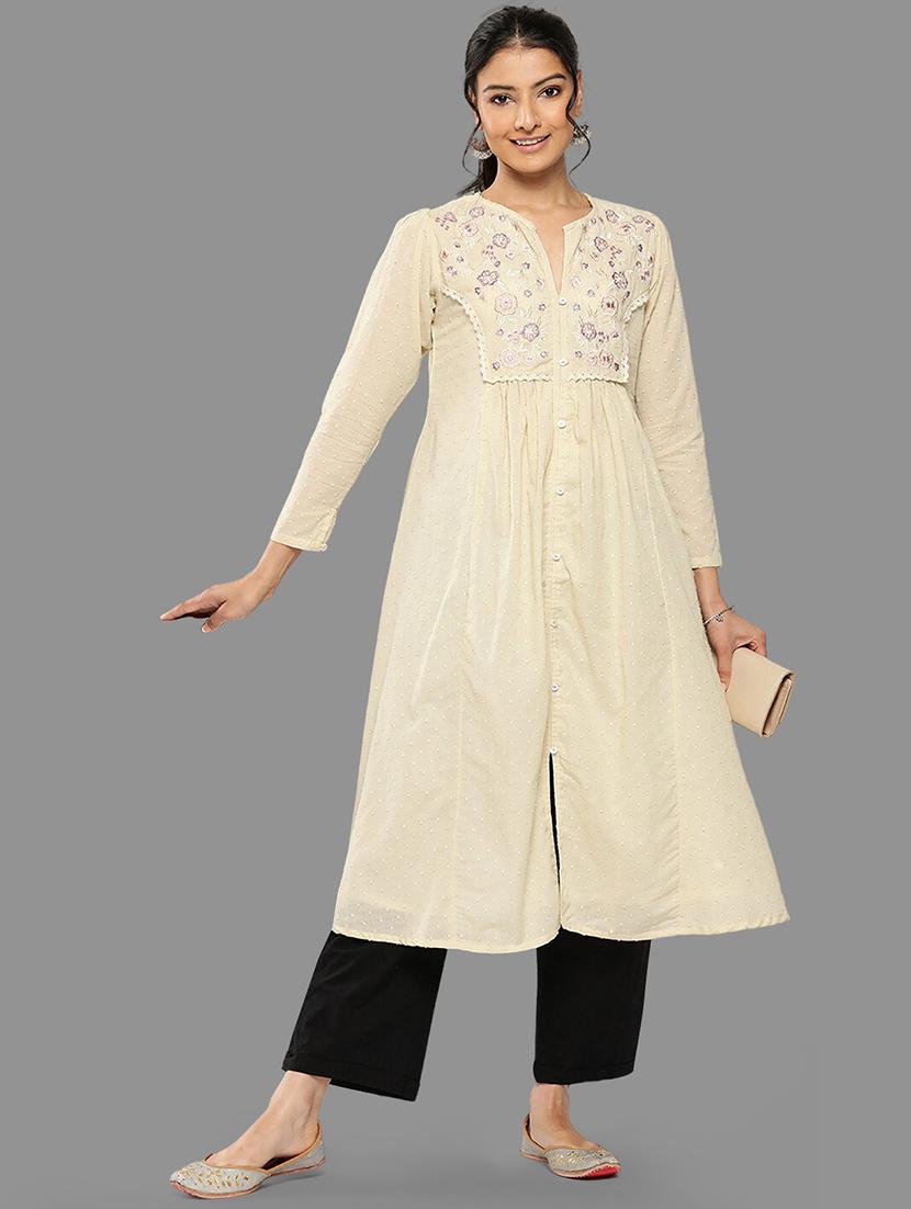 white cotton flared kurta - 20381681 - Standard Image - 3