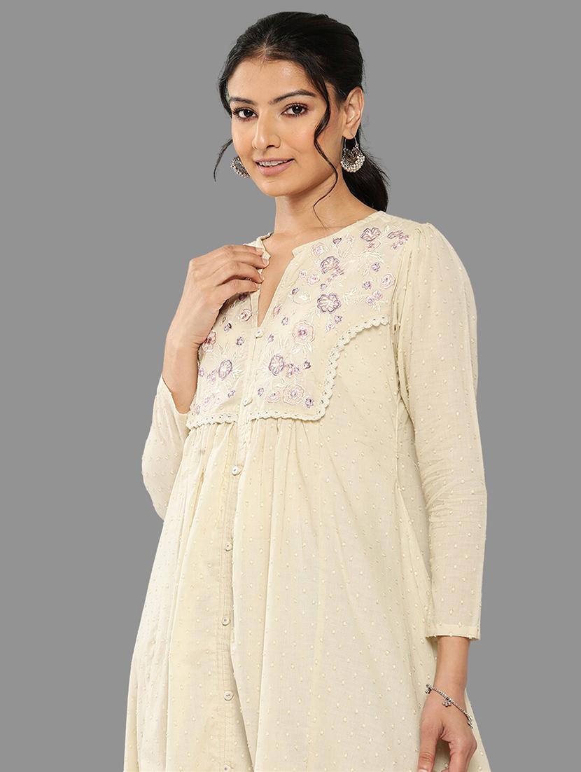 white cotton flared kurta - 20381681 - Standard Image - 5