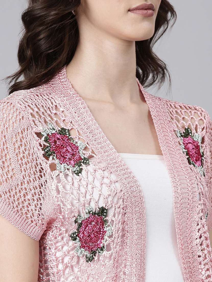 women pink self design regular shrug - 20381730 -  Standard Image - 5