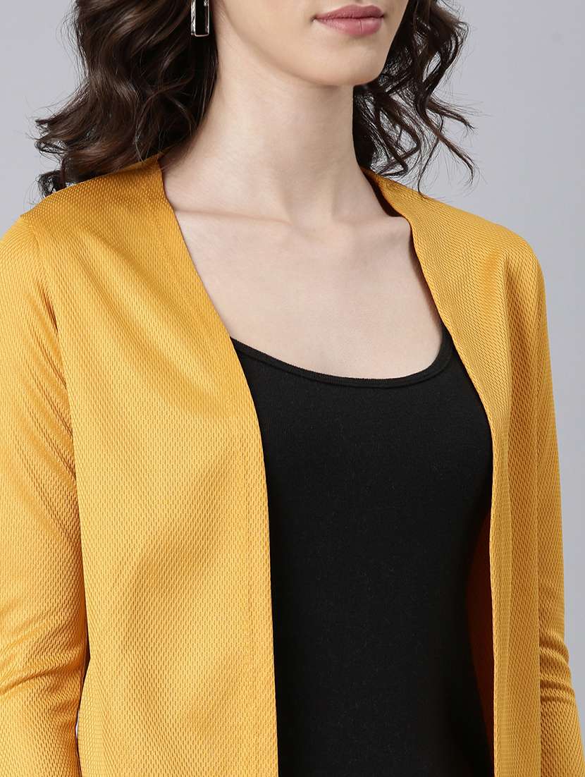  women's self design long sleeves regular straight open front mustard shrug - 20381736 -  Standard Image - 5