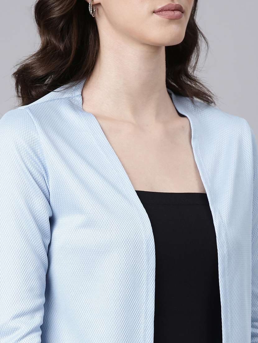 women's self design long sleeves regular straight open front blue shrug - 20381756 -  Standard Image - 5