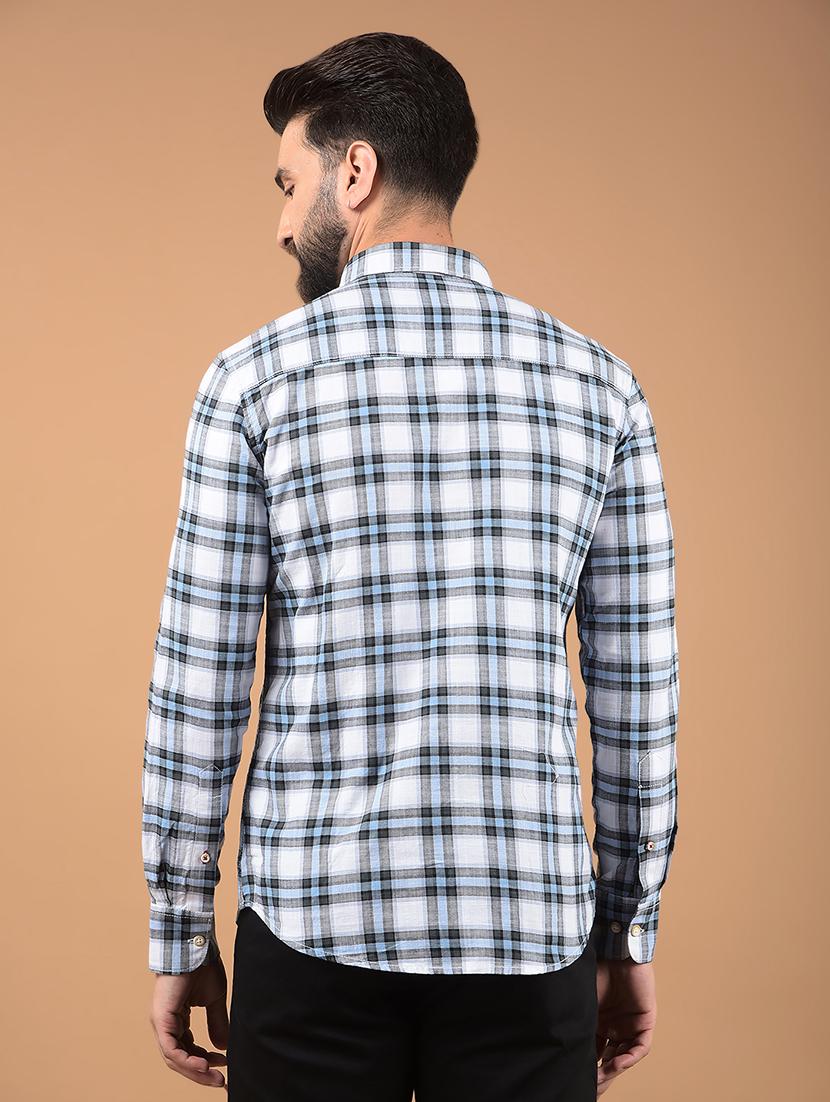 men white checkered cotton short kurta - 20381769 - Standard Image - 3