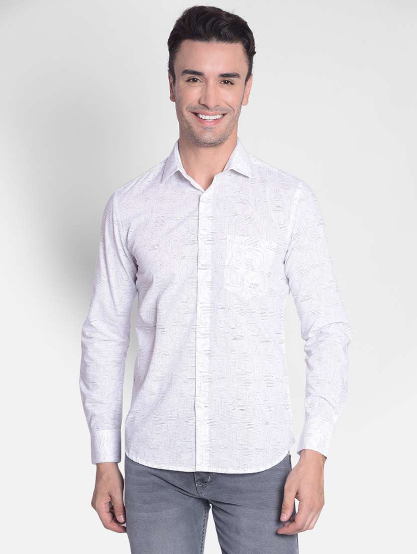 men white abstract print cotton casual shirt