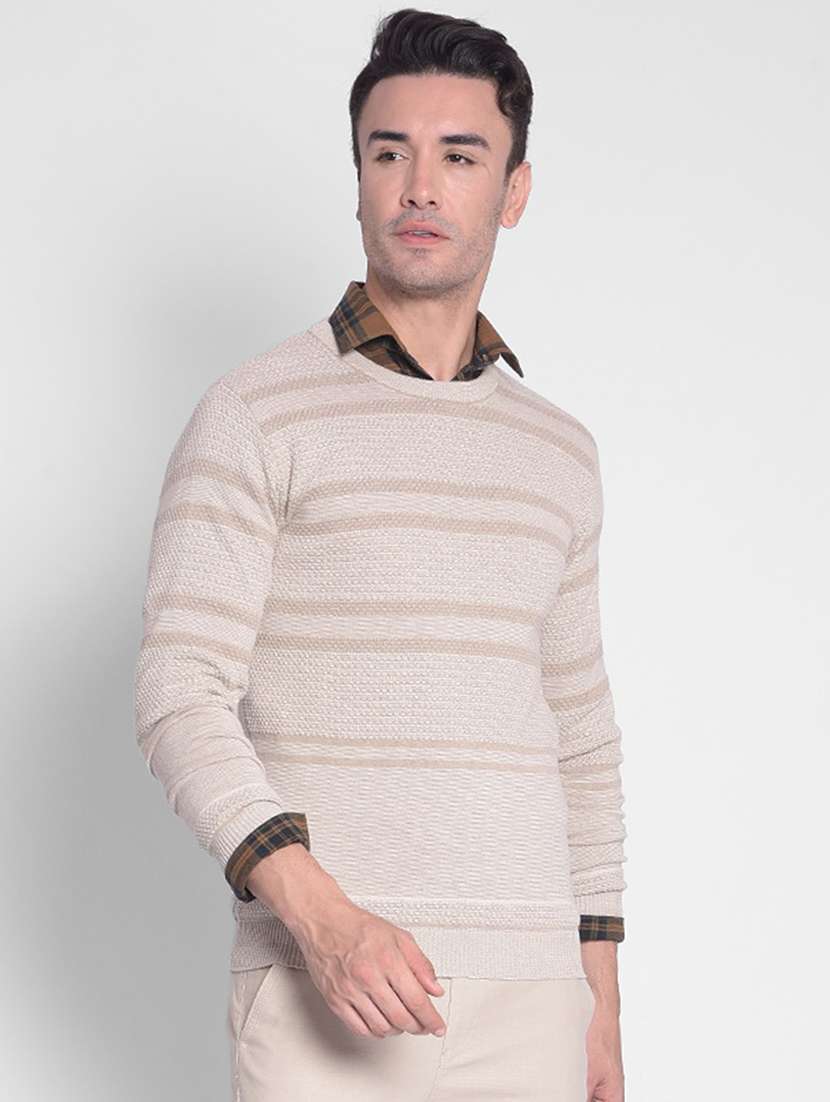 men beige cotton pullover