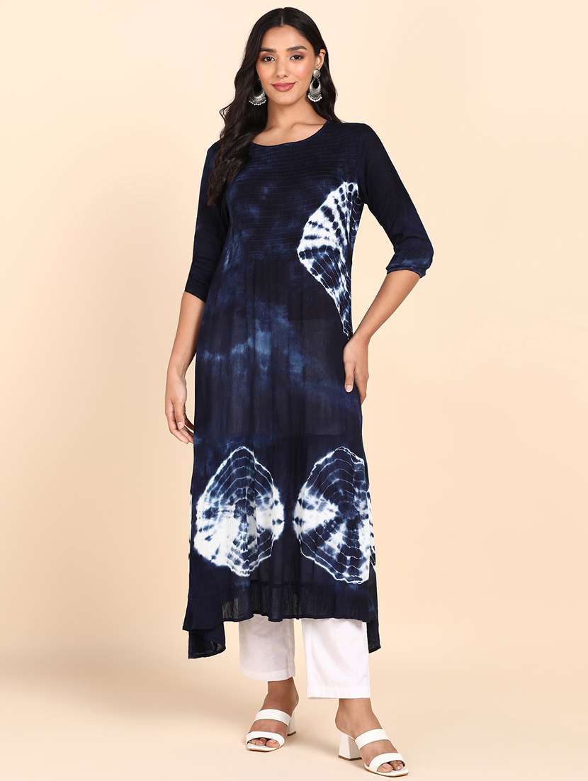 navy blue shibori print a-line kurta
