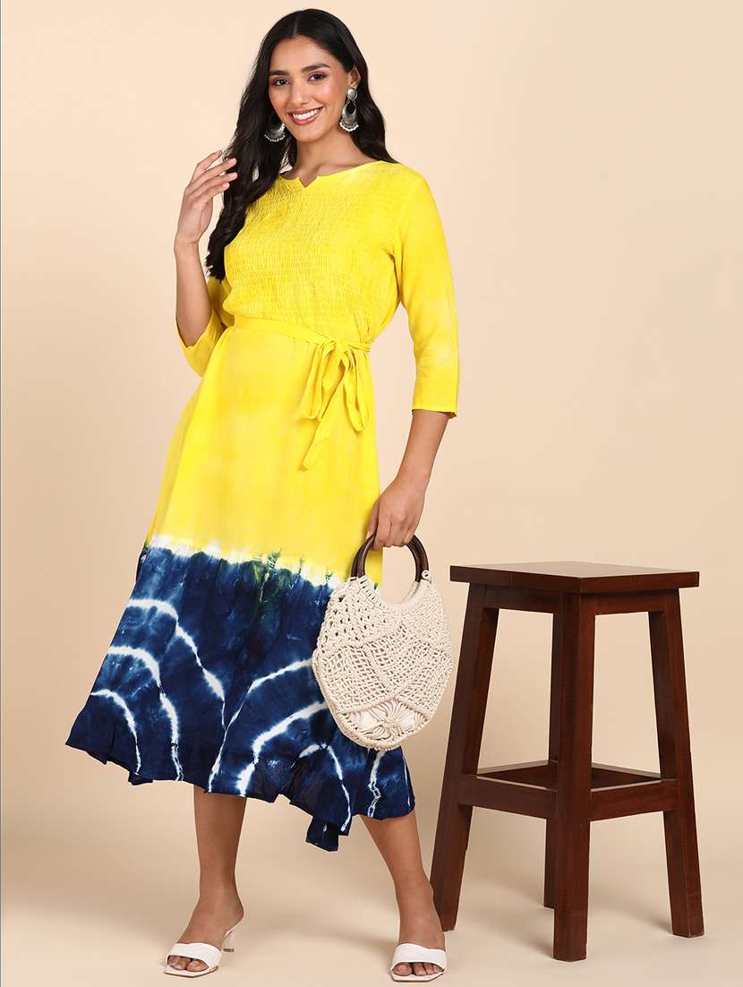 yellow tie & dye a-line dress - 20381814 -  Standard Image - 3