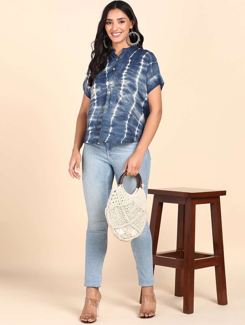 women blue tie n dye rayon regular top - 20381962 -  Standard Image - 3