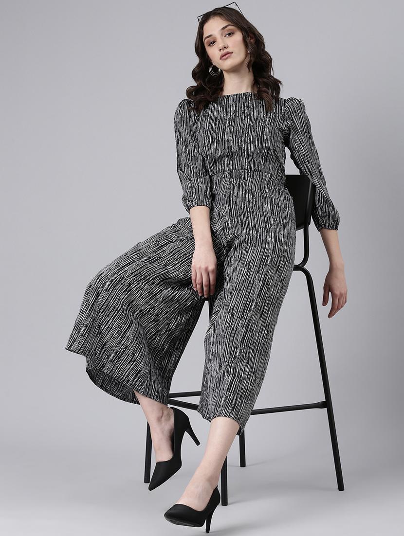 black abstract print full leg jumpsuit - 20382734 - Standard Image - 3