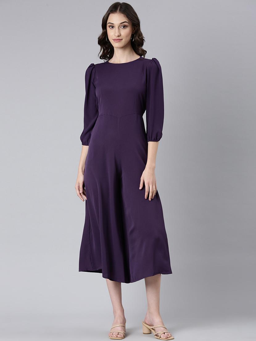purple cotton 3/4th jumpsuit - 20382738 - Zoom Image - 0