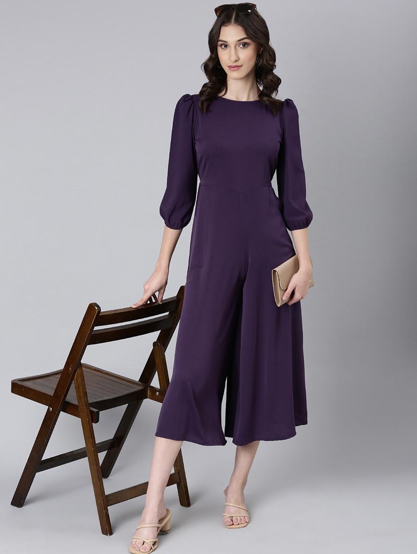 purple cotton 3/4th jumpsuit - 20382738 - Standard Image - 3