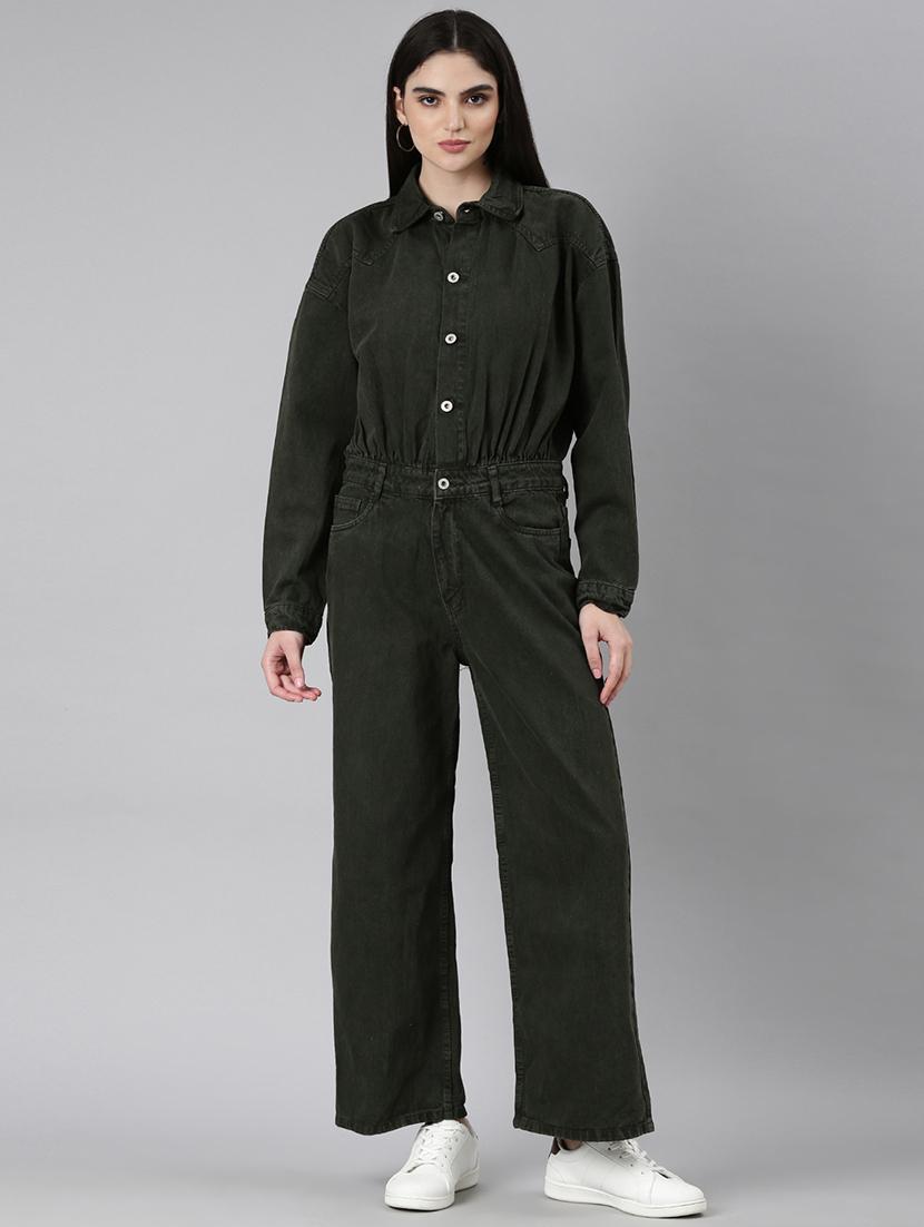 olive denim full leg jumpsuit - 20382742 - Zoom Image - 0