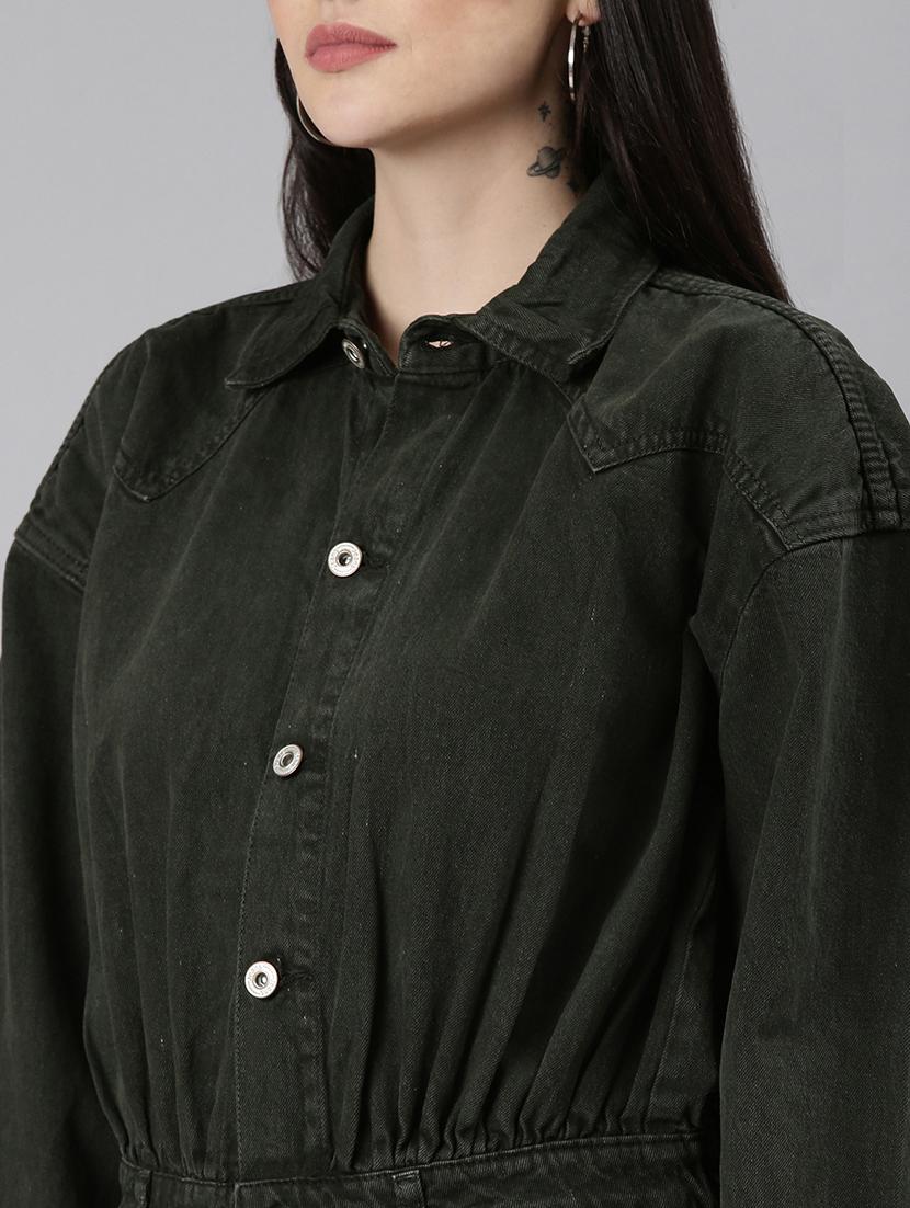 olive denim full leg jumpsuit - 20382742 - Standard Image - 5