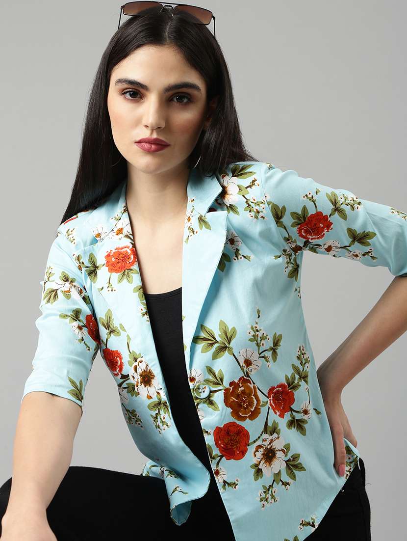 light blue floral single breasted blazer - 20382847 -  Standard Image - 3