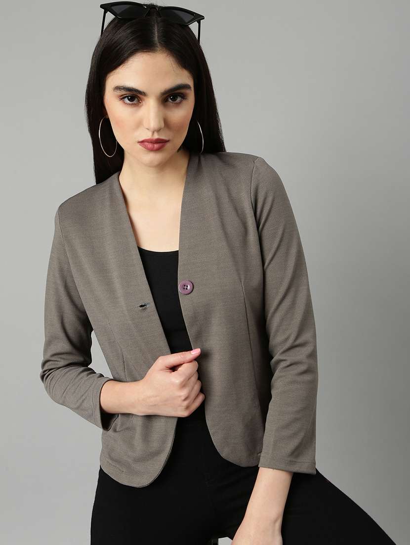 taupe solid single breasted blazer - 20382853 -  Standard Image - 3
