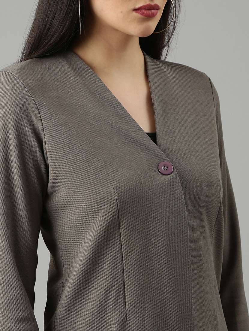 taupe solid single breasted blazer - 20382853 -  Standard Image - 5