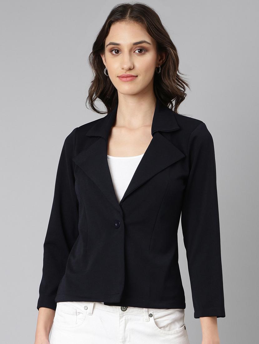 navy blue solid single breasted blazer - 20382854 - Zoom Image - 0