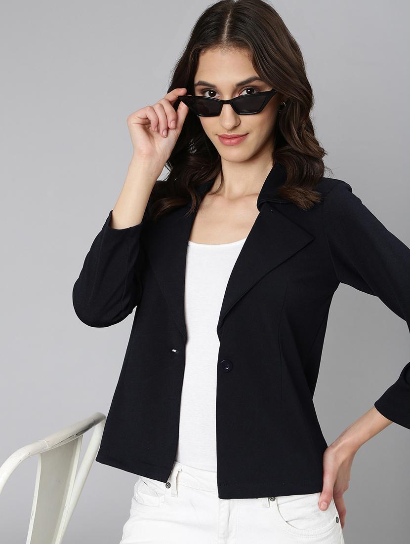 navy blue solid single breasted blazer - 20382854 - Standard Image - 3