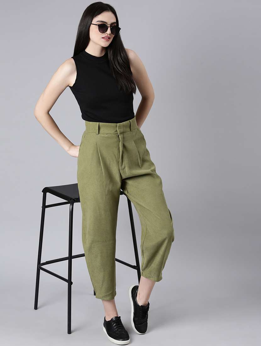 women solid cotton pleated trouser - 20382912 - Standard Image - 3