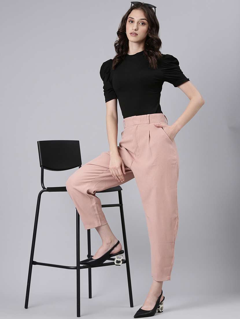 women solid cotton pleated trouser - 20382913 - Standard Image - 3