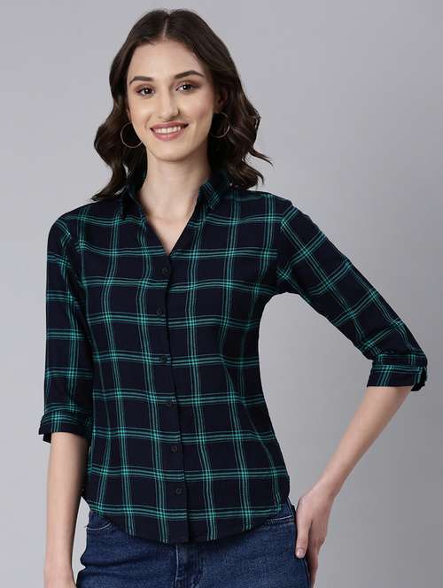 women multi color checkered cotton regular shirt - 20382922 - Standard Image - 0