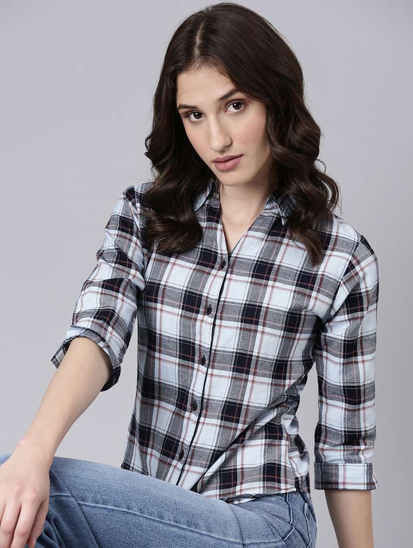 women multi color checkered cotton regular shirt - 20382926 -  Standard Image - 3