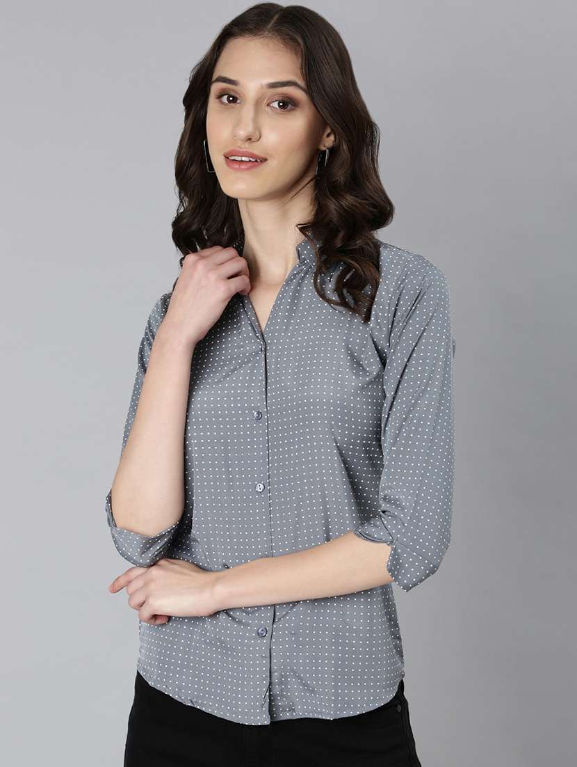 women grey polka dot cotton regular shirt - 20382933 -  Standard Image - 3