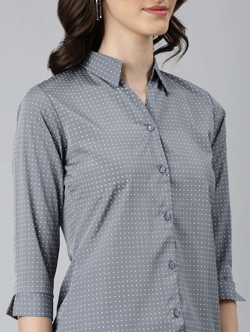 women grey polka dot cotton regular shirt - 20382933 -  Standard Image - 5