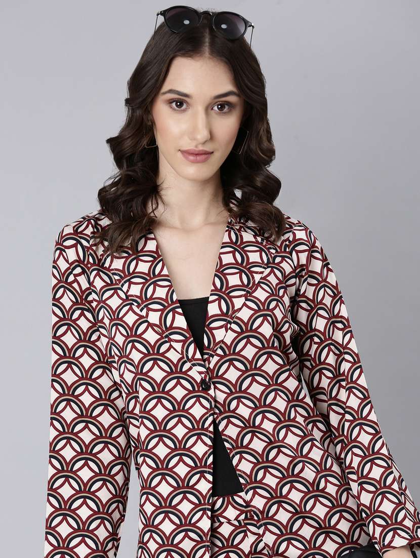 beige printed bottom and coat co-ord set - 20382946 - Standard Image - 3