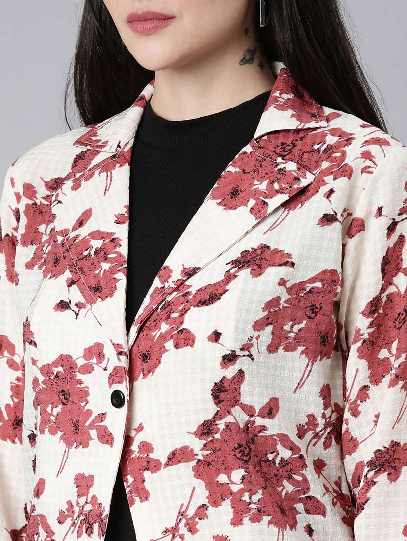 beige floral print bottom and coat co-ord set - 20382947 -  Standard Image - 5