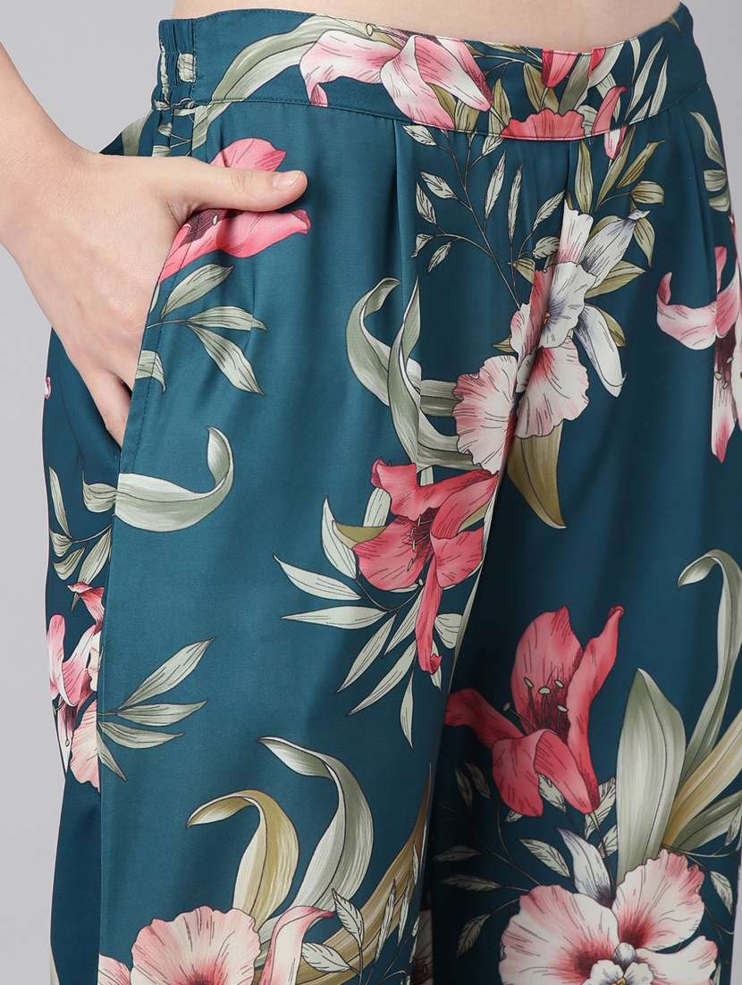 Blue Floral Print Shirt And Trouser Co Ord Set
