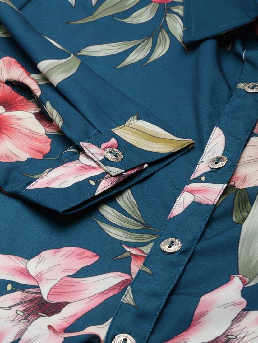 Blue Floral Print Shirt And Trouser Co Ord Set