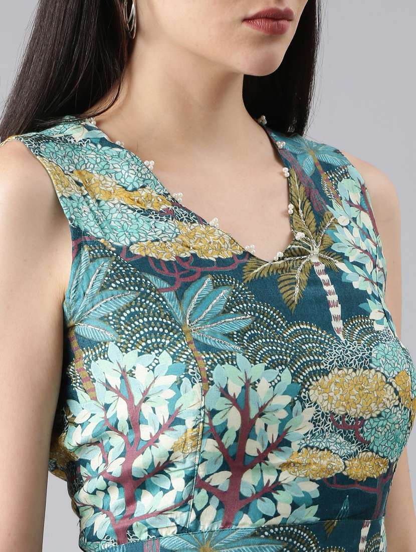 teal tropical print top and palazzos co-ord - 20382964 -  Standard Image - 5