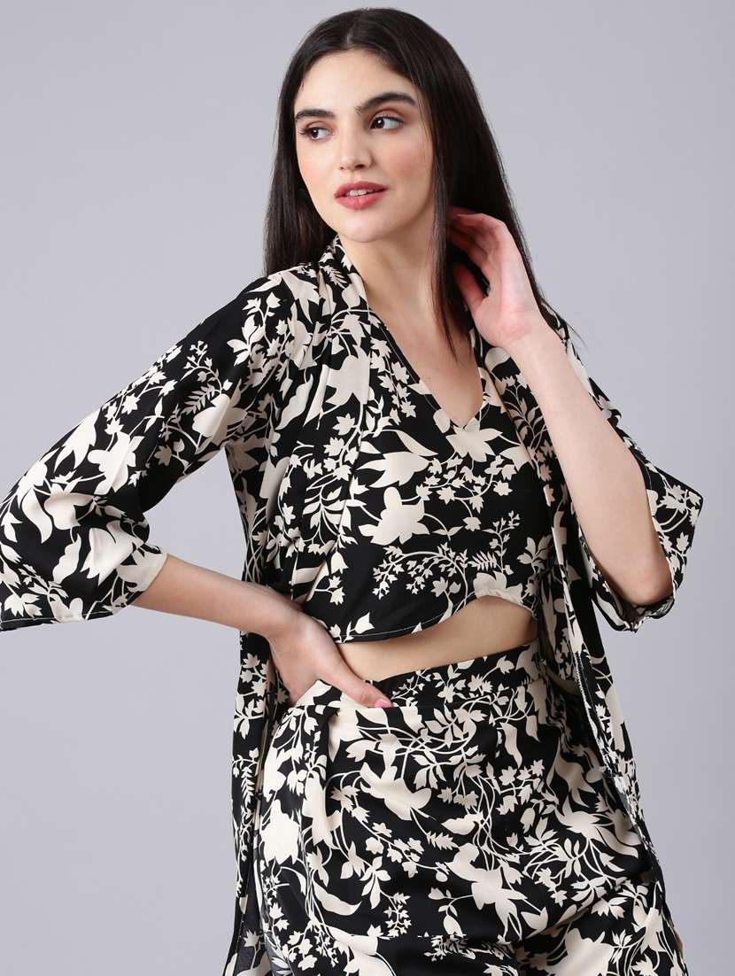 black floral top and palazzos co-ord set - 20382967 -  Standard Image - 3